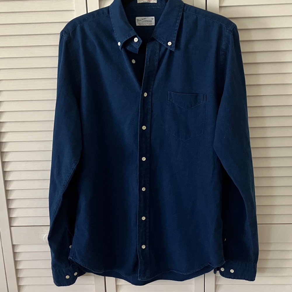 Gant Men's Navy Button-Down Casual Shirt Soft Cotton Size L